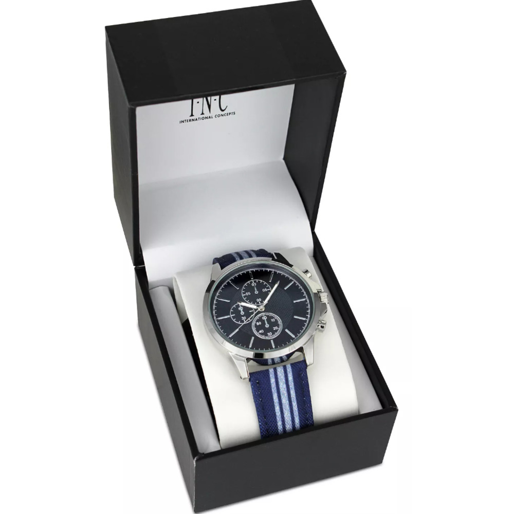 INC INTERNATIONAL CONCEPTS Men's Blue & White Striped Denim Strap Watch 42mm - Picture 4 of 9